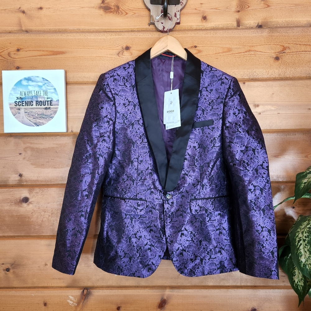 Mogu 💙 NWT Purple Metallic Blazer Suit Jacket Prom Damask Floral Sport Coat‎ 32